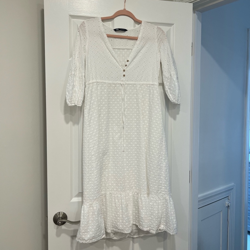 Openwork embroidered white dress
